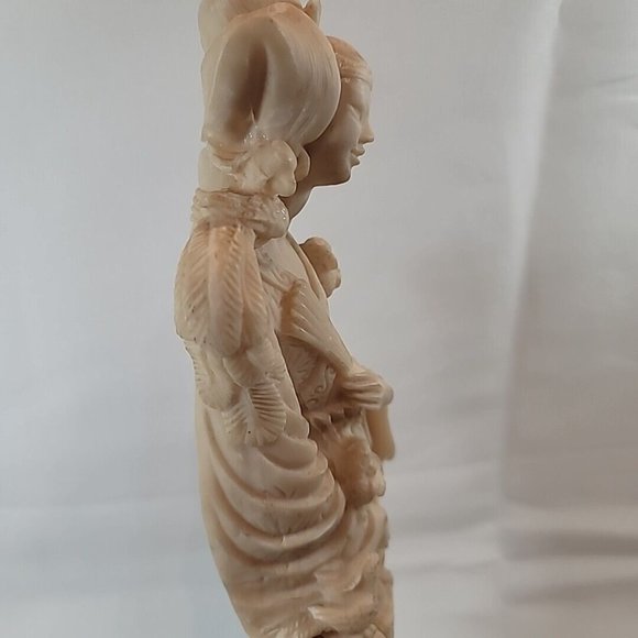 Vintage Asian Carved Soapstone Woman w/ Birds Statue Figure 14" Mexico - Picture 11 of 16